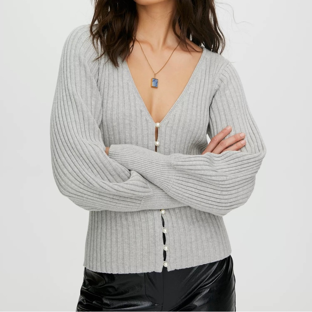 Wilfred Aritzia Pearl Cardigan Sweater Navy Blue Size Small Wool Blend